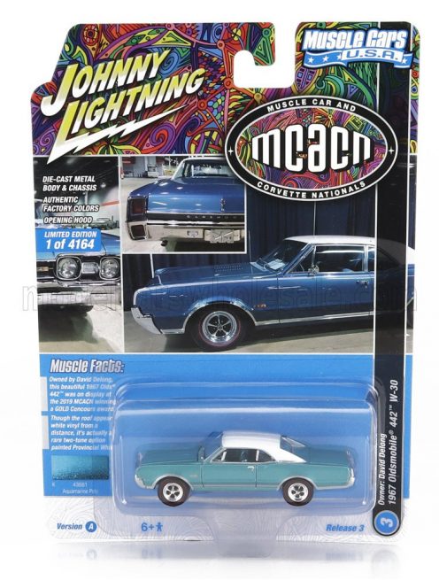 Johnny Lightning - OLDSMOBILE 442 W-30 COUPE 1967 BLUE GREEN MET WHITE