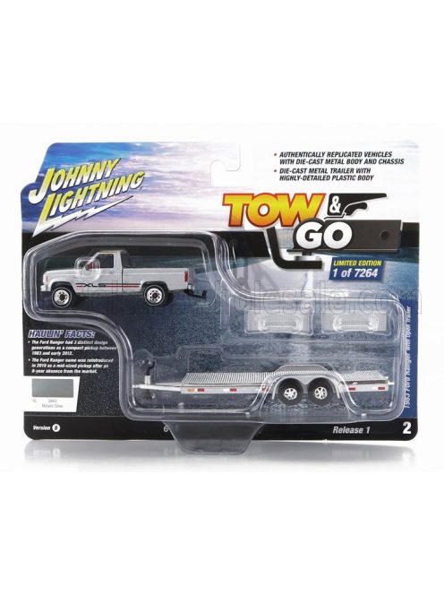 Johnny Lightning - FORD USA RANGER PICK-UP 1983 WITH TRAILER CAR TRANSPORTER SILVER