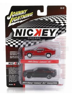   Johnny Lightning - CHEVROLET SET 2X CAMARO SS 1969 + ZL1 CABRIOLET CLOSED 2013 BLACK RED