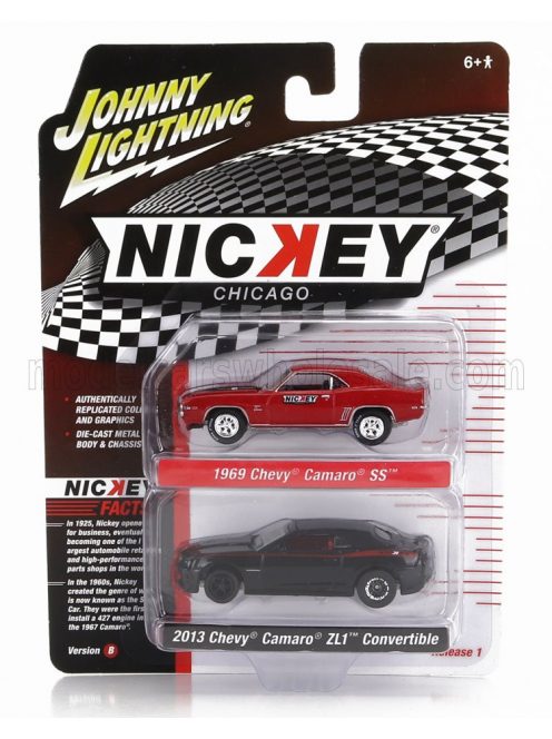 Johnny Lightning - CHEVROLET SET 2X CAMARO SS 1969 + ZL1 CABRIOLET CLOSED 2013 BLACK RED