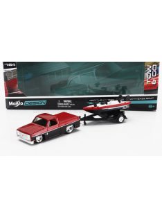   Maisto - CHEVROLET CHEVY 1500 PICK-UP WITH BASS BOAT AND TRAILER 1987 RED BLACK