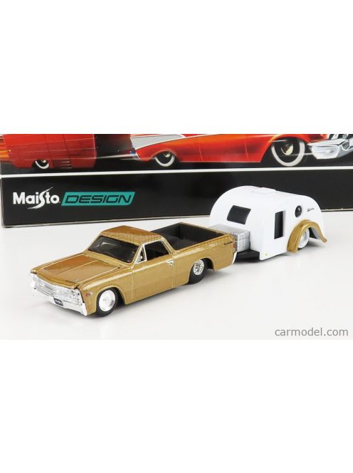 Maisto - Chevrolet El Camino Pick-Up With Trailer Roulotte 1967 Gold White