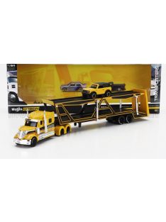   Maisto - INTERNATIONAL LONESTAR TRUCK CAR TRANSPORTER WITH FORD BRONCO WILDTRUCK 2021 YELLOW BLACK