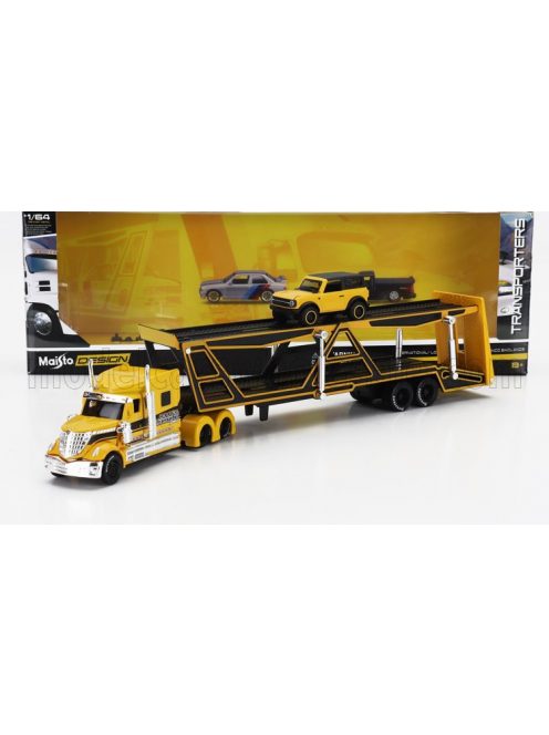 Maisto - INTERNATIONAL LONESTAR TRUCK CAR TRANSPORTER WITH FORD BRONCO WILDTRUCK 2021 YELLOW BLACK