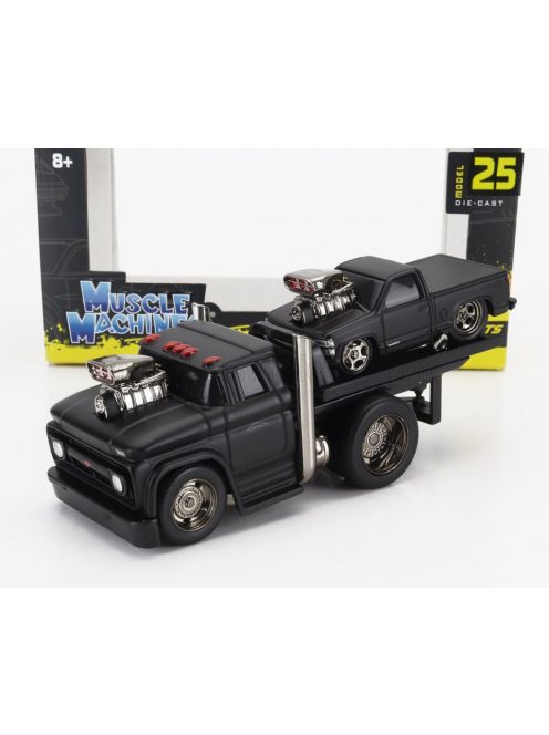 Maisto - CHEVROLET C-60 FLATBED CAR TRANSPORTER 1966 WITH 454 SS PICK-UP CUSTOM 1993 BLACK