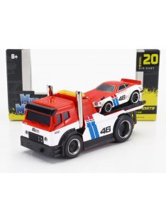   Maisto - TRUCK JDM FLATBED TRUCK CAR TRANSPORTER WITH DATSUN 240Z N 46 BRE CUSTOM 1972 RED WHITE