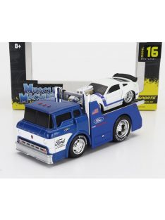   Maisto - FORD USA COE FLATBED TRUCK CAR TRANSPORTER 1965 WITH MUSTANG BOSS 302 CUSTOM 2013 BLUE SILVER