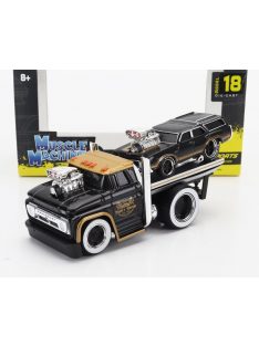   Maisto - CHEVROLET C-60 FLATBED CAR TRANSPORTER 1966 WITH OLDSMOBILE VISTA CRUISER CUSTOM 1970 BLACK GOLD