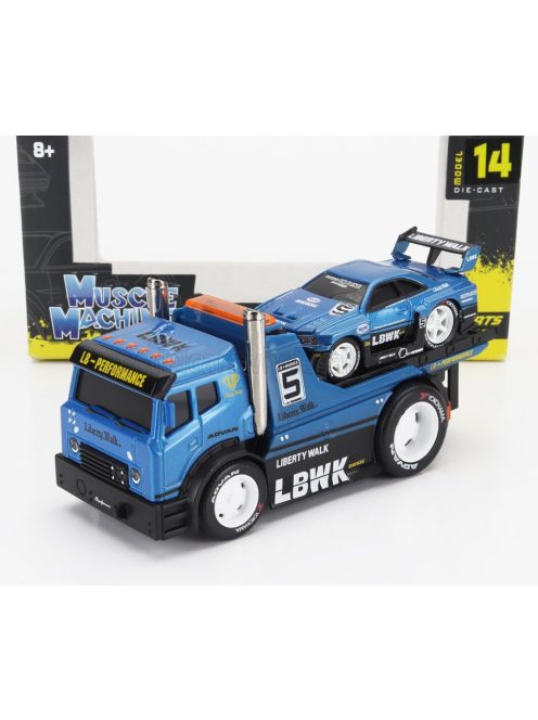 Maisto - TRUCK JDM FLATBED TRUCK CAR TRANSPORTER WITH NISSAN SKYLINE GT-R CUSTOM 1999 BLUE MET BLACK