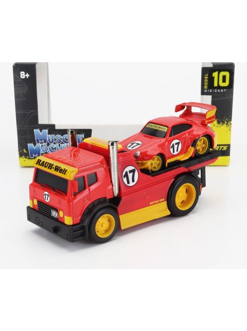 Maisto - TRUCK JDM FLATBED TRUCK CAR TRANSPORTER WITH PORSCHE 911 993 RWB CUSTOM 1996 RED YELLOW