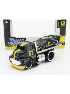   Maisto - FORD USA COE FLATBED TRUCK CAR TRANSPORTER 1965 WITH GT40 N 61 CUSTOM 1966 GREEN MET YELLOW