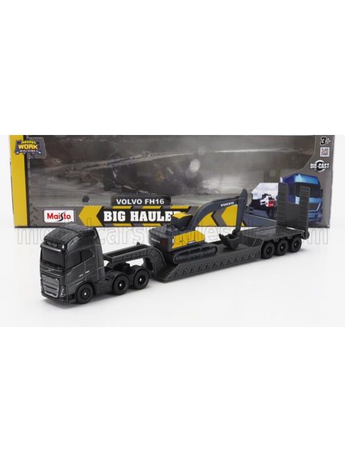 Maisto - VOLVO FH16 XL 750 TRUCK PIANALE TRASPORTO EC220E ESCAVATORE CINGOLATO EXCAVATOR BLACK YELLOW