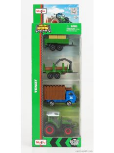   Maisto - Fendt Set 4X 209 Vario Tractor 2022 - Truck - Trailer Green Blue Brown