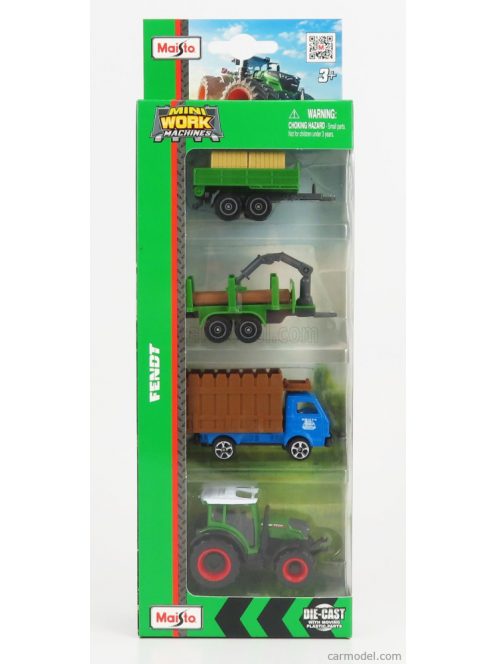 Maisto - Fendt Set 4X 209 Vario Tractor 2022 - Truck - Trailer Green Blue Brown