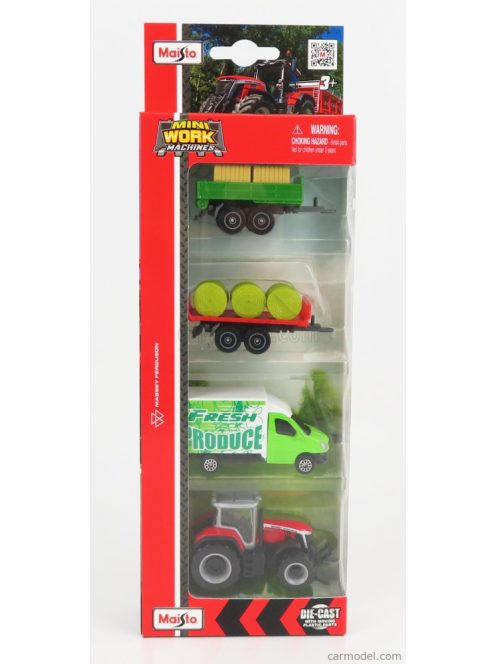 Maisto - Massey Ferguson Set 4X 8S.265 Tractor 2020 - Truck - Trailer Green Red