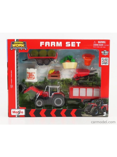 Maisto - Massey Ferguson Farm Set 8S.285 Tractor With Accessories 2018 Red Grey