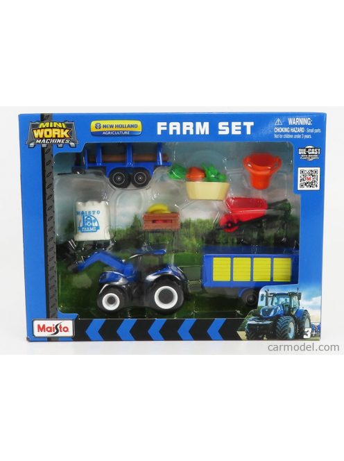 Maisto - New Holland Farm Set T7-315 Tractor With Accessories 2018 Blue Yellow