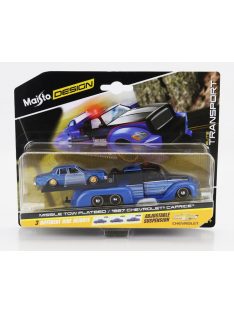   Maisto - TRUCK FLATBED RAMP TRUCK WITH CHEVROLET CAPRICE 1987 BLUE BLACK