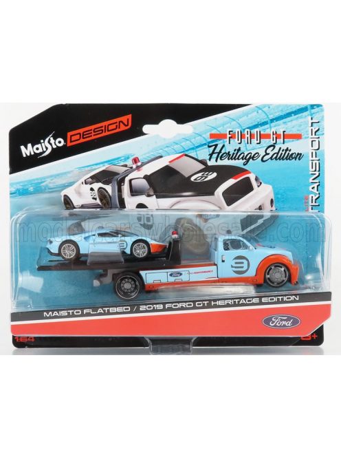 Maisto - FORD USA RAMP TRUCK WRECKER WITH FORD GT N 9 HERITAGE EDITION 2019 ORANGE LIGHT BLUE