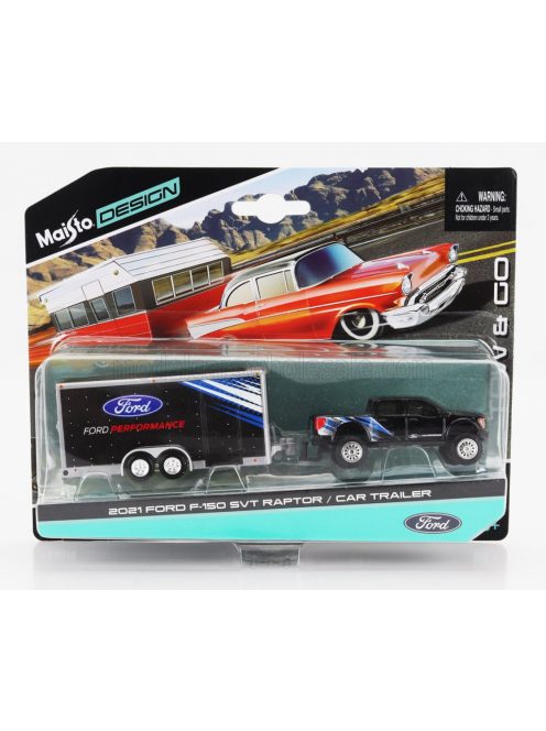 Maisto - FORD USA F-150 SVT RAPTOR PICK-UP WITH CAR TRANSPORTER TRAILER 2021 BLACK