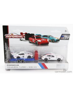   Majorette - Porsche Panamera Turbo N 59 2020 With 935 K3 N 59 Imsa 1979 + Trailer Car Transporter White Red Blue