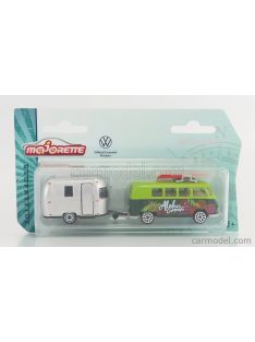   Majorette - Volkswagen T1 Minibus With Trailer 1962 2 Tone Green Silver