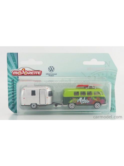 Majorette - Volkswagen T1 Minibus With Trailer 1962 2 Tone Green Silver