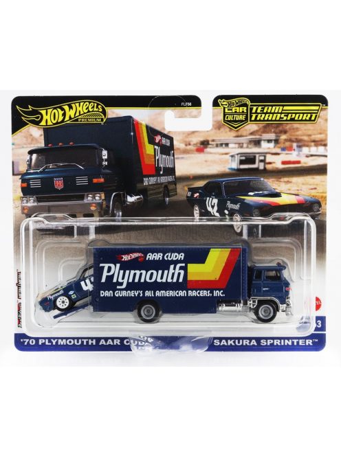 Mattel Hot Wheels - TRUCK SAKURA SPRINTER CAR TRANSPORTER WITH PLYMOUTH CUDA N 42 RACING 1970 BLUE