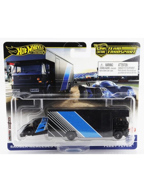 Mattel Hot Wheels - TRUCK FLEET FLYER CAR TRANSPORTER WITH SAUBER MERCEDES C9 N 61 RACING 1989 BLACK BLUE