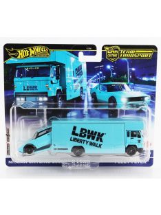   Mattel Hot Wheels - TRUCK FLEET FLYER CAR TRANSPORTER WITH NISSAN SKYLINE 2000 GT-R LBWK 1970 LIGHT BLUE