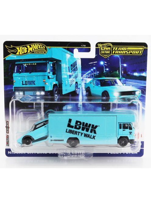 Mattel Hot Wheels - TRUCK FLEET FLYER CAR TRANSPORTER WITH NISSAN SKYLINE 2000 GT-R LBWK 1970 LIGHT BLUE