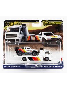   Mattel Hot Wheels - TRUCK FLEET STREET TRUCK CAR TRANSPORTER WITH TOYOTA OFF ROAD PICK-UP 1990 WHITE RED BLACK