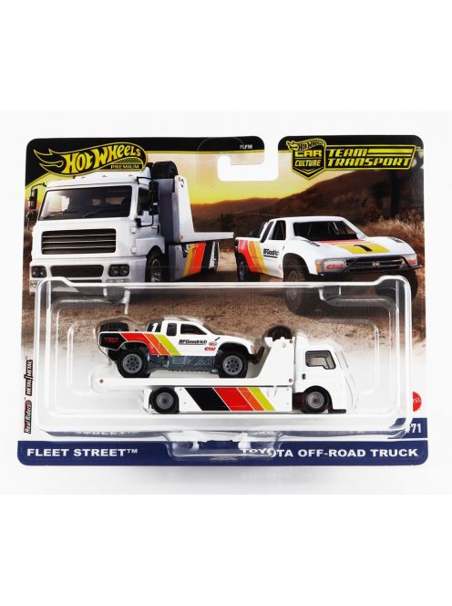 Mattel Hot Wheels - TRUCK FLEET STREET TRUCK CAR TRANSPORTER WITH TOYOTA OFF ROAD PICK-UP 1990 WHITE RED BLACK