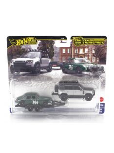   Mattel Hot Wheels - LAND ROVER NEW DEFENDER 110 WITH ROOF PACK 2020 + TRAILER WITH JAGUAR MKI N 386 RACING 1959 SILVER BLACK GREEN