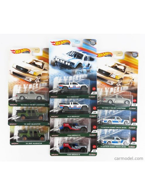 Mattel Hot Wheels - Jeep Set Assortment 10 Pieces - 2X Gladiator 2020 - 2X Ford Bronco R - 2X Ford F-150 Svt Lightning 1999 - 2X Datsun Sunny 1975 Various