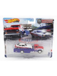   Mattel Hot Wheels - TRUCK HORIZON RAMP TRUCK HAULER CAR TRANSPORTER WITH CHEVROLET VEGA RACING 1974 RED WHITE BLUE