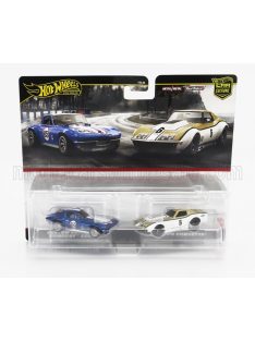   Mattel Hot Wheels - CHEVROLET SET 2X CORVETTE STINGRAY COUPE N 65 RACING + COPO N 6 COUPE 1969 BLUE WHITE GOLD