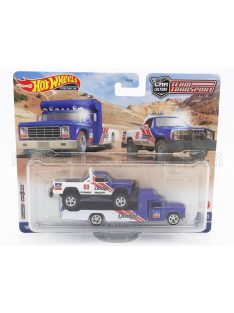   Mattel Hot Wheels - DODGE RETRO RIG TRUCK CAR TRANSPORTER WITH MACHO POWER PICK-UP N 80 RACING 1980 BLUE WHITE