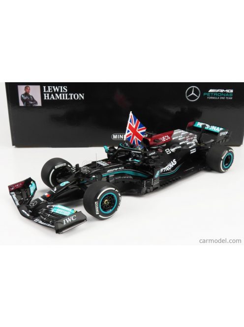 Minichamps - Mercedes Gp F1 W12 Mercedes M12 Eq Power+ Team Amg Petronas Motorsport Formula One N 44 Winner British Silverstone Gp (With Flag) 2021 Lewis Hamilton Black Green