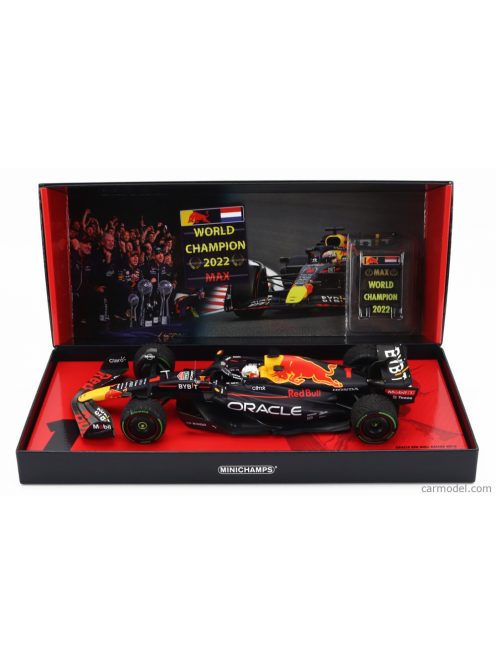 Minichamps - Red Bull F1  Rb18 Team Oracle Red Bull Racing N 1 Winner Japan Gp With Pit Board World Champion 2022 Max Verstappen Matt Blue Yellow Red