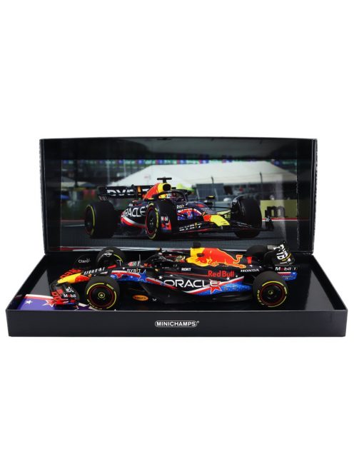 Minichamps - RED BULL F1  RB19 TEAM ORACLE RED BULL RACING N 1 WORLD CHAMPION WINNER AUSTIN USA GP 2023 MAX VERSTAPPEN PURPLE YELLOW RED