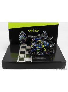   Minichamps - Yamaha Set 2X Yzr-M1 Team Movistar Monster Energy N 46 + N 44 Motogp Test Valencia 2019 With Figures Valentino Rossi And Lewis Hamilton Blue Black