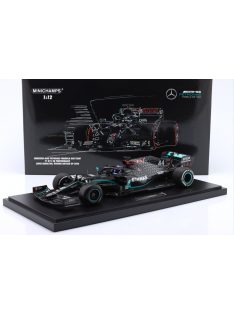   Minichamps - MERCEDES GP  F1  W11 EQ PERFORMANCE TEAM AMG PETRONAS MOTORSPORT N 44 WORLD CHAMPION WINNER SILVERSTONE BRITISH GP (with flat tire) 2020 LEWIS HAMILTON - CON VETRINA - WITH SHOWCASE BLACK GREEN