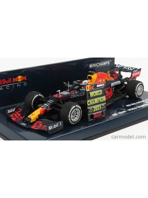 Minichamps - Red Bull F1 Rb16B Honda Ra620H Team Aston Martin N 33 Winner Abu Dhabi Gp World Champion With Pit Board 2021 Max Verstappen Matt Blue Yellow Red