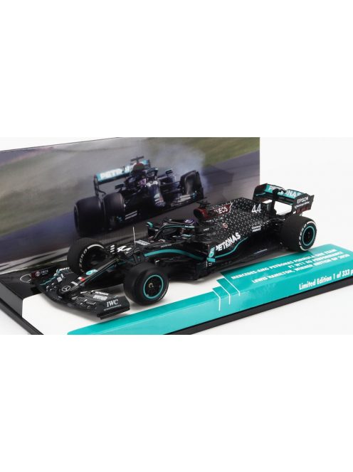 Minichamps - MERCEDES GP F1  W11 EQ PERFORMANCE TEAM AMG PETRONAS MOTORSPORT N 44 WORLD CHAMPION WINNER SILVERSTONE BRITISH GP (with flat tire) 2020 LEWIS HAMILTON BLACK GREEN