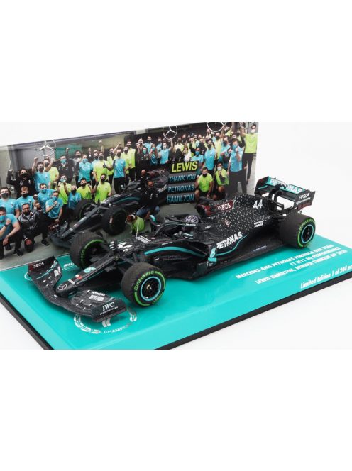 Minichamps - MERCEDES GP F1  W11 EQ PERFORMANCE TEAM AMG PETRONAS MOTORSPORT N 44 (WITH WORN RAIN TYRES - 7 TIMES WORLD CHAMPION) WINNER TURKISH GP 2020 LEWIS HAMILTON BLACK GREEN