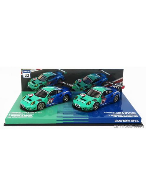 Minichamps - Porsche Set 2X 911 991 Gt3 R Team Falken Motorsports N 44 24H Nurburgring 2020 P.Dumbreck- M.Ragginger - S.Muller - K.Bachler + N 33 24H Nurburgring 2020 K.Bachler - S.Muller - C.Engelhart - D.Werner Light Green Blue