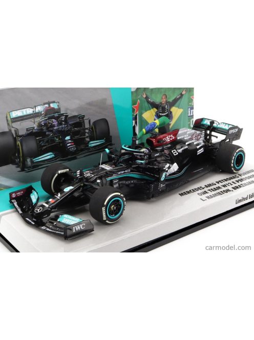 Minichamps - Mercedes Gp F1 W12 Mercedes M12 Eq Power+ Team Amg Petronas Motorsport Formula One N 44 Winner Brazilian Gp (With Flag) 2021 Lewis Hamilton Black Green