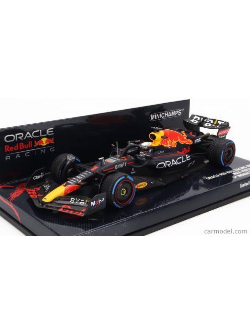 Minichamps - Red Bull F1  Rb18 Team Oracle Red Bull Racing N 1 3Rd Monaco Gp With Rain Tires World Champion 2022 Max Verstappen Matt Blue Yellow Red