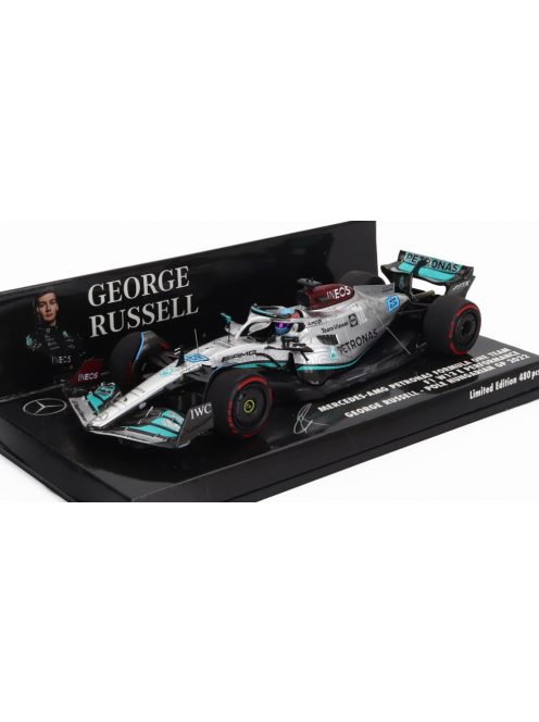 Minichamps - MERCEDES GP F1 W13E TEAM MERCEDES-AMG PETRONAS F1 N 63 POLE POSITION HUNGARIAN GP 2022 GEORGE RUSSEL SILVER GREEN